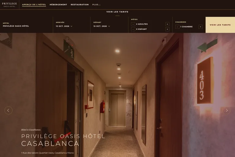Capture du site Privilège Oasis Hôtel